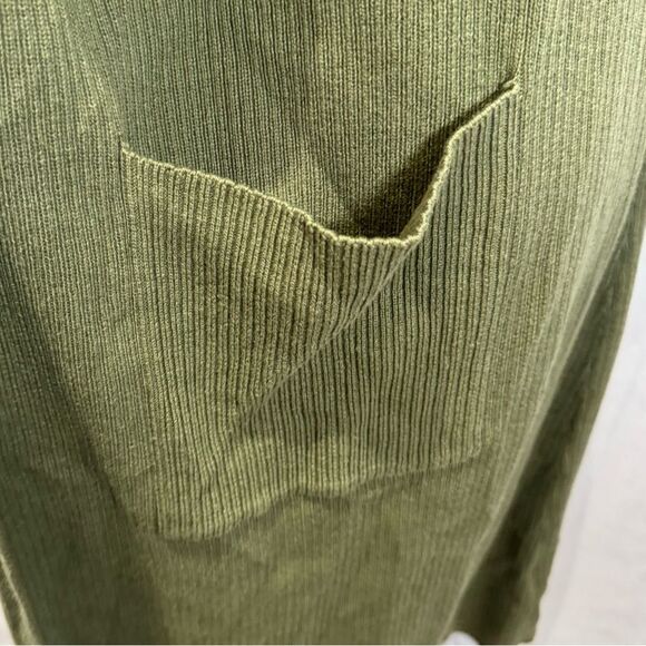 Olive green ribbed knit long line cardigan sweater vest with pockets size large - Picture 7 of 9